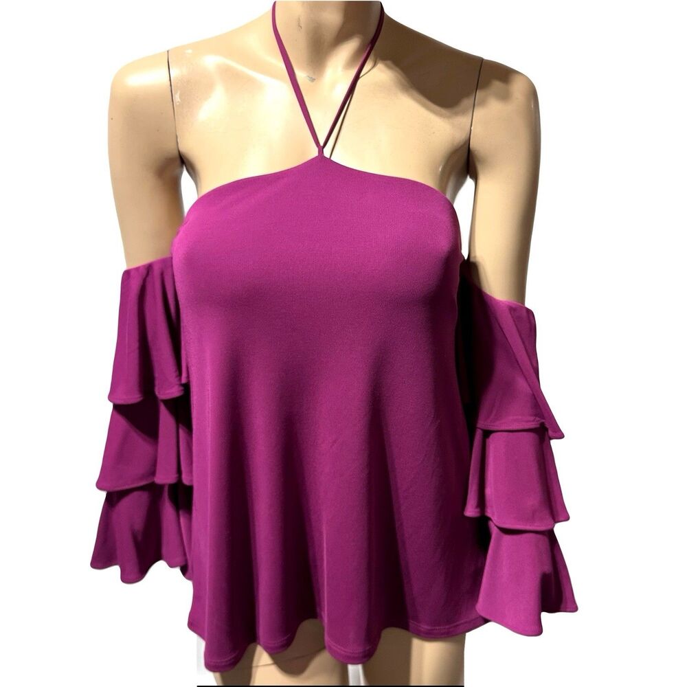 White House Black Market Off Shoulder Halter Ruffle Sleeve top Size 4 Pink NWT